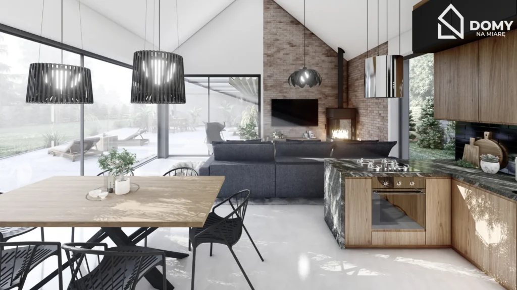 Koszt projektu wnętrz domu – salon i kuchnia w standardzie premium