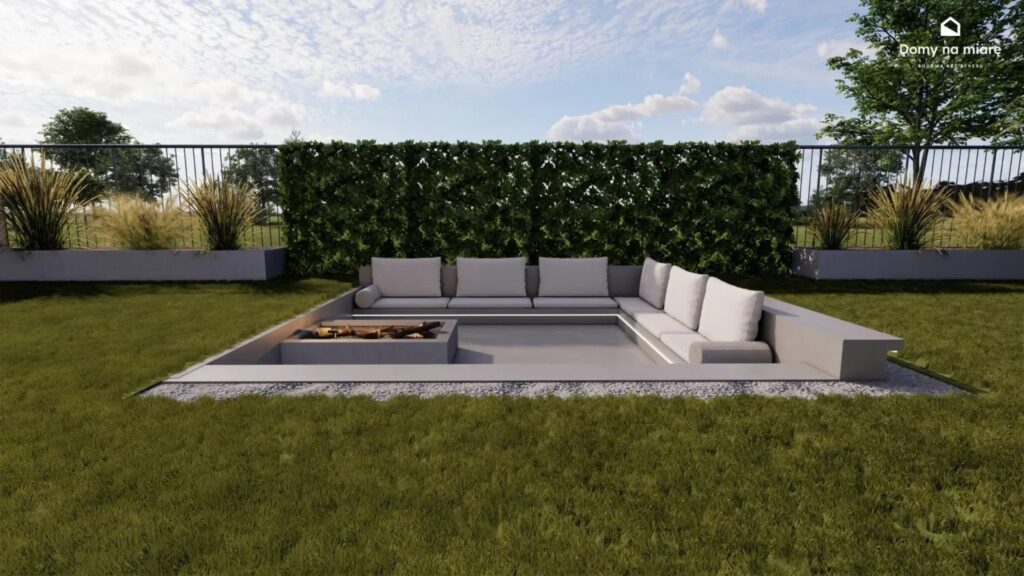Prywatna strefa ogrodu w domu dwulokalowym oddzielona zielenią