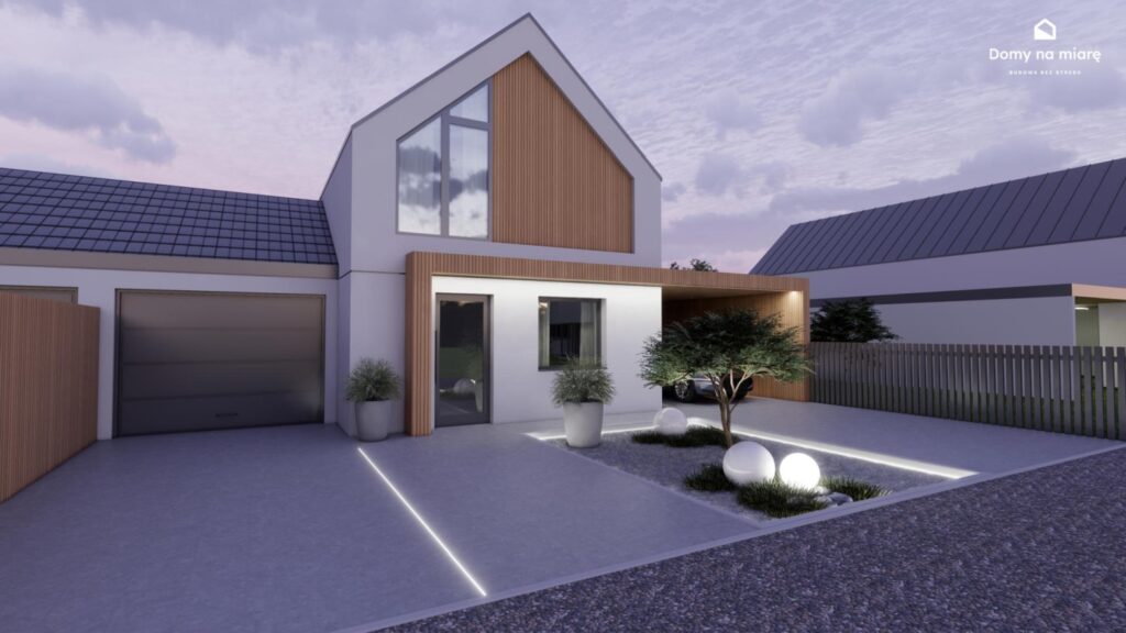 Elewacja frontowa domu dwulokalowego projektu Duo 114 w Wielkopolsce
