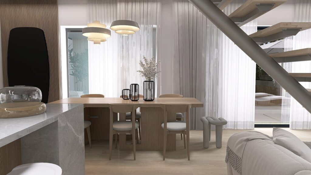 Jadalnia w domu jednorodzinnym zaprojektowana na etapie projektu wnętrz